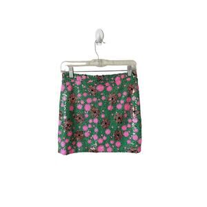 Topshop Floral Sequin Mini Skirt Green Pink Bronze Size 6